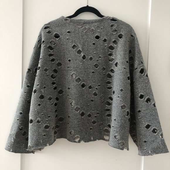 Zara Sweaters - Zara Distressed Grey Hole-Pattern Sweater